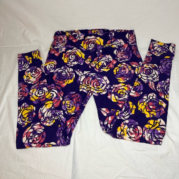 LuLaRoe TC Leggings 🦄 Unicorn Watercolor Disney Roses - purple background - NEW - Picture 7 of 7